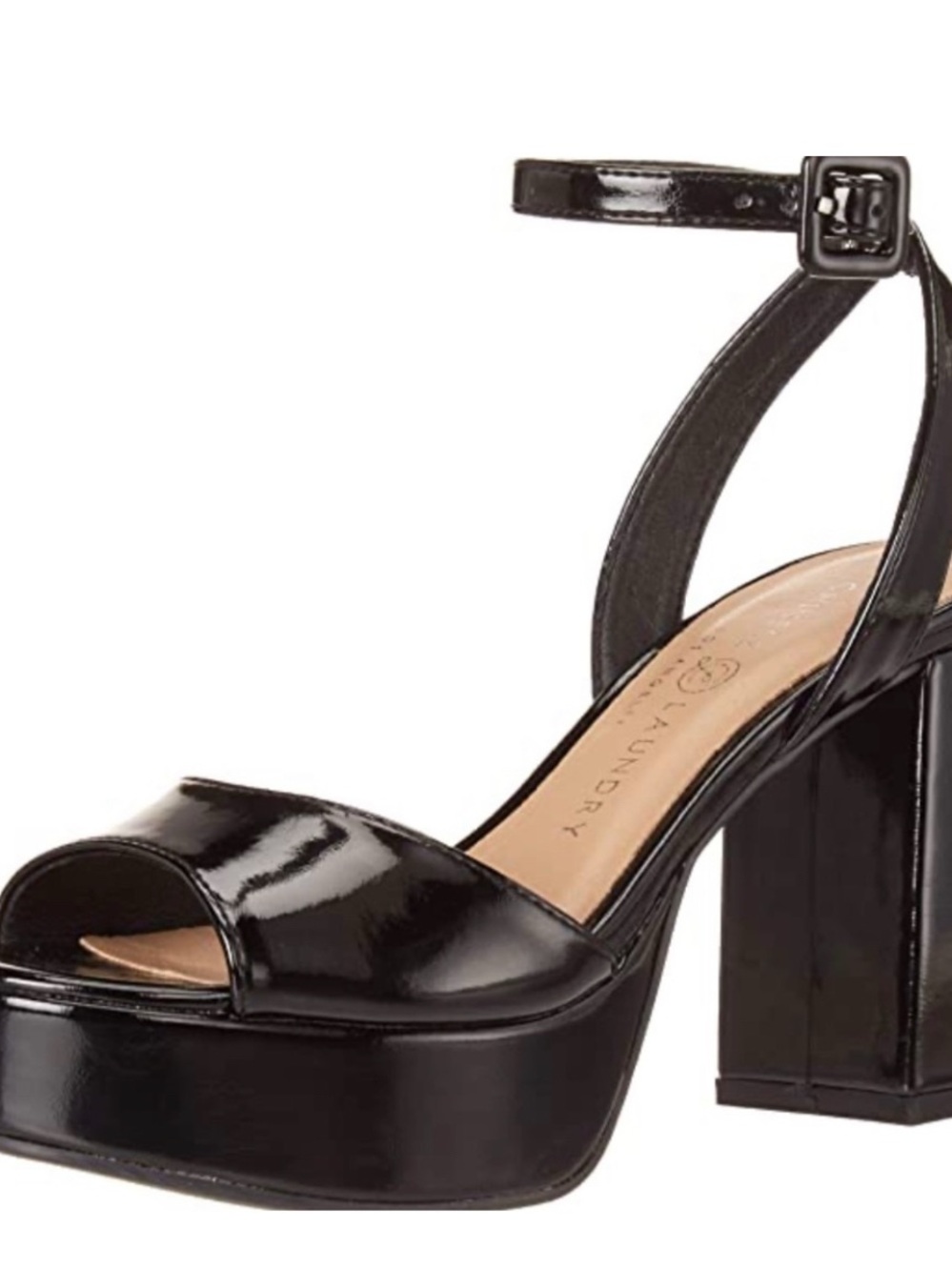 Chinese Laundry Black Patent Block Heel Sandals